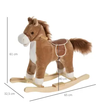 Juguete Balancín de Felpa Suave con Música Relinchos Sonidos de Galope Boca y Cola Móviles 65x32,5x61 cm Marrón