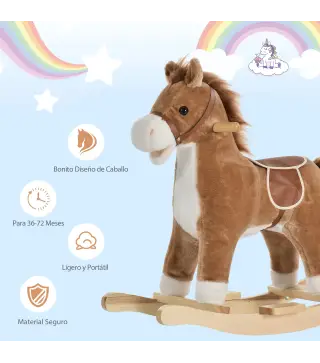 Juguete Balancín de Felpa Suave con Música Relinchos Sonidos de Galope Boca y Cola Móviles 65x32,5x61 cm Marrón