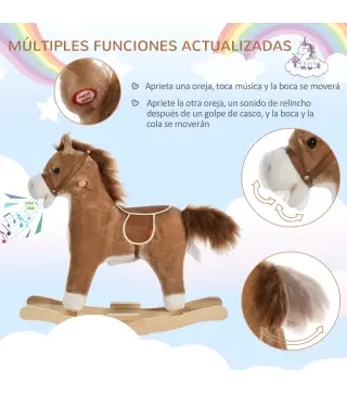Juguete Balancín de Felpa Suave con Música Relinchos Sonidos de Galope Boca y Cola Móviles 65x32,5x61 cm Marrón