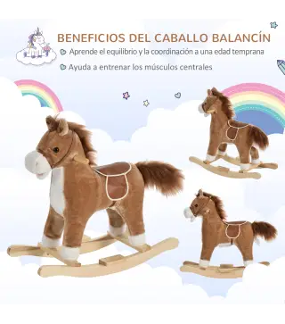 Juguete Balancín de Felpa Suave con Música Relinchos Sonidos de Galope Boca y Cola Móviles 65x32,5x61 cm Marrón