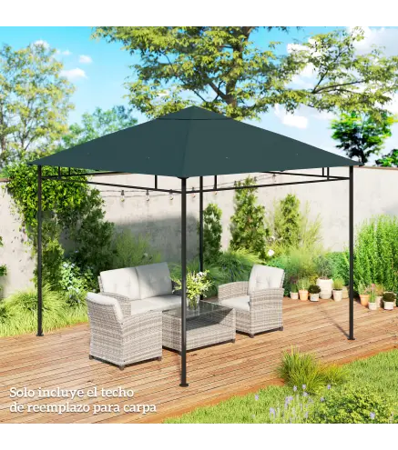 Techo de Repuesto para Cenador, 3x3 m, Cubierta de Repuesto con 8 Orificios de Drenaje, Ventilación y Protección UV, SOLO Toldo