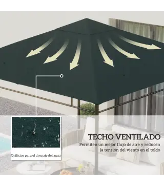 Techo de Repuesto para Cenador, 3x3 m, Cubierta de Repuesto con 8 Orificios de Drenaje, Ventilación y Protección UV, SOLO Toldo