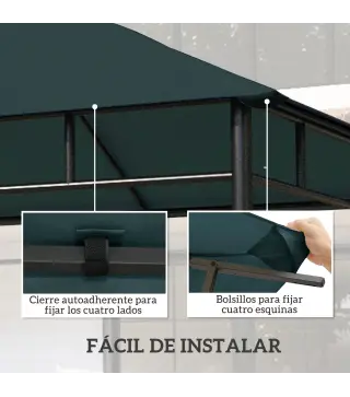 Techo de Repuesto para Cenador, 3x3 m, Cubierta de Repuesto con 8 Orificios de Drenaje, Ventilación y Protección UV, SOLO Toldo