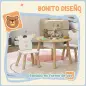 Conjunto Infantil de Mesa y 2 Sillas de Madera con Respaldo en Forma de Oso y Espacio de Almacenaje para Niños 3-6 Años