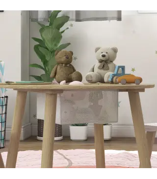 Conjunto Infantil de Mesa y 2 Sillas de Madera con Respaldo en Forma de Oso y Espacio de Almacenaje para Niños 3-6 Años