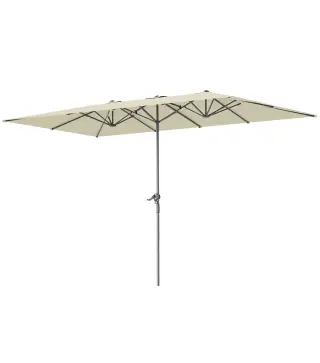 Sombrilla Doble 4,5x2,6 m Sombrilla Terraza Exterior con Manivela Impermeable y Protección UV50+ Crema