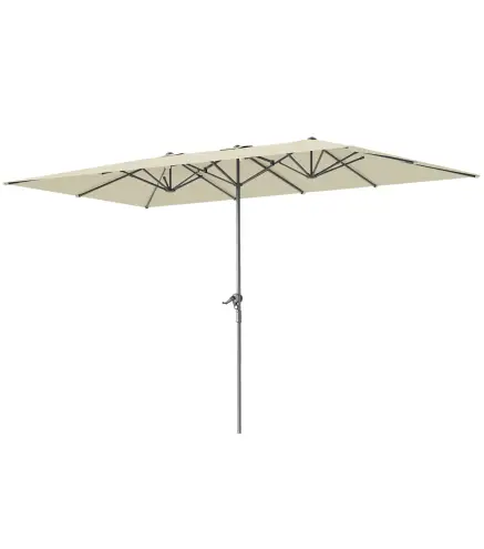 Sombrilla Doble 4,5x2,6 m Sombrilla Terraza Exterior con Manivela Impermeable y Protección UV50+ Crema