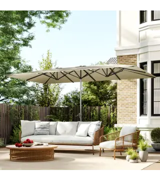 Sombrilla Doble 4,5x2,6 m Sombrilla Terraza Exterior con Manivela Impermeable y Protección UV50+ Crema