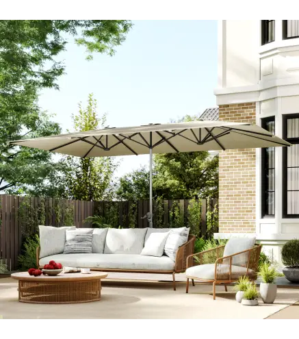 Sombrilla Doble 4,5x2,6 m Sombrilla Terraza Exterior con Manivela Impermeable y Protección UV50+ Crema
