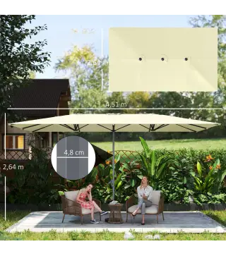 Sombrilla Doble 4,5x2,6 m Sombrilla Terraza Exterior con Manivela Impermeable y Protección UV50+ Crema