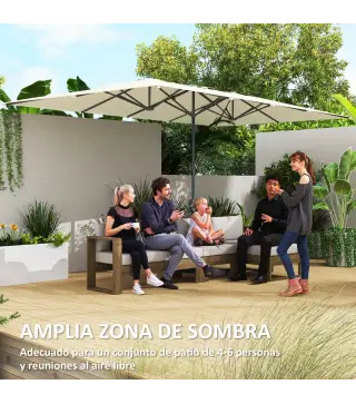 Sombrilla Doble 4,5x2,6 m Sombrilla Terraza Exterior con Manivela Impermeable y Protección UV50+ Crema