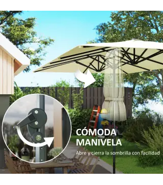 Sombrilla Doble 4,5x2,6 m Sombrilla Terraza Exterior con Manivela Impermeable y Protección UV50+ Crema