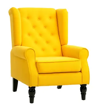 Sillón de Salón con Reposabrazos y Patas de Madera Butaca Carga 160 kg para Dormitorio Oficina 74x86x102 cm Amarillo