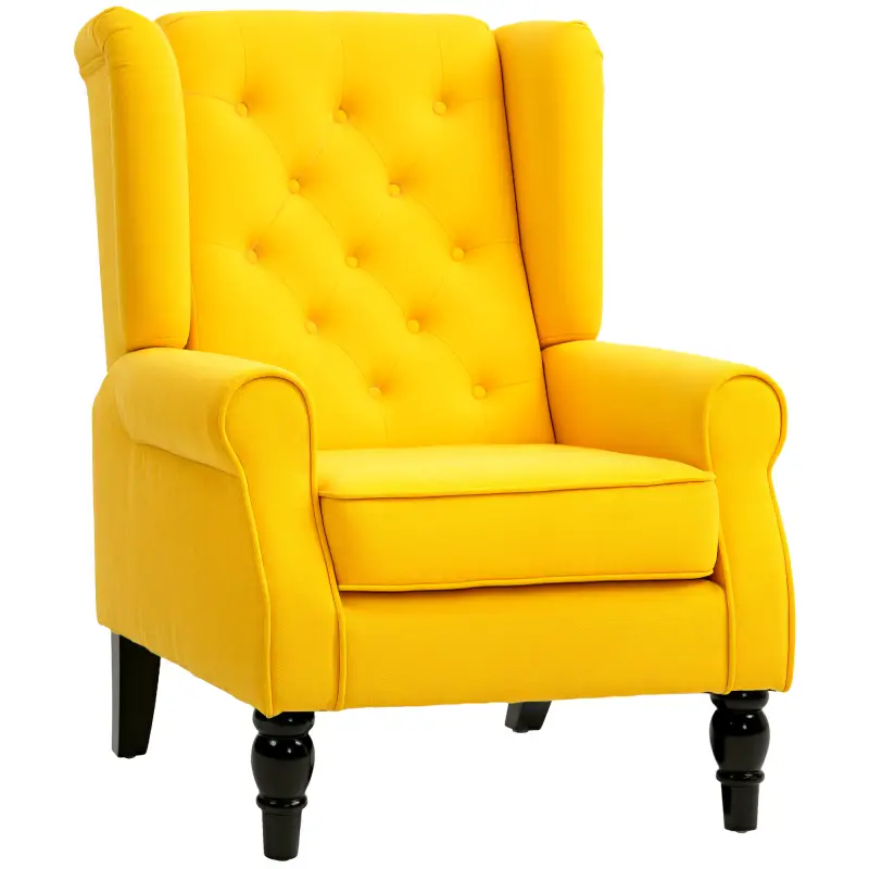 Sillón de Salón con Reposabrazos y Patas de Madera Butaca Carga 160 kg para Dormitorio Oficina 74x86x102 cm Amarillo