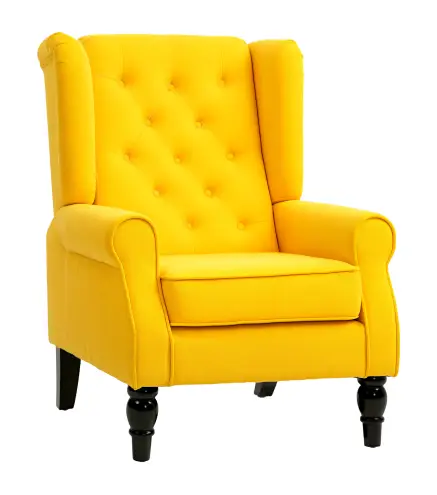 Sillón de Salón con Reposabrazos y Patas de Madera Butaca Carga 160 kg para Dormitorio Oficina 74x86x102 cm Amarillo