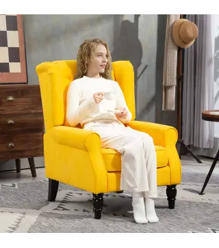 Sillón de Salón con Reposabrazos y Patas de Madera Butaca Carga 160 kg para Dormitorio Oficina 74x86x102 cm Amarillo
