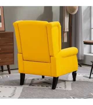 Sillón de Salón con Reposabrazos y Patas de Madera Butaca Carga 160 kg para Dormitorio Oficina 74x86x102 cm Amarillo
