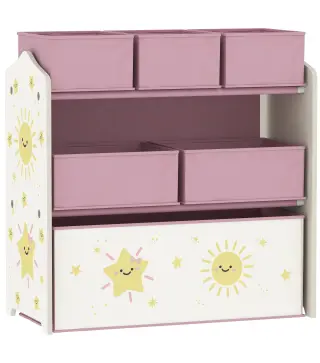 Estantería Infantil para Juguetes de 3 Niveles con 6 Cajas Extraíbles de Tela no Tejida para Guardería 63x30x66 cm Rosa