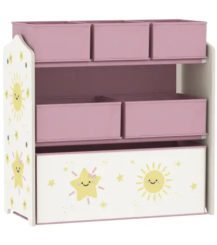 Estantería Infantil para Juguetes de 3 Niveles con 6 Cajas Extraíbles de Tela no Tejida para Guardería 63x30x66 cm Rosa