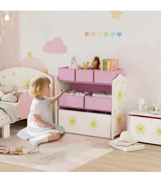 Estantería Infantil para Juguetes de 3 Niveles con 6 Cajas Extraíbles de Tela no Tejida para Guardería 63x30x66 cm Rosa