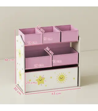 Estantería Infantil para Juguetes de 3 Niveles con 6 Cajas Extraíbles de Tela no Tejida para Guardería 63x30x66 cm Rosa