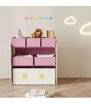 Estantería Infantil para Juguetes de 3 Niveles con 6 Cajas Extraíbles de Tela no Tejida para Guardería 63x30x66 cm Rosa