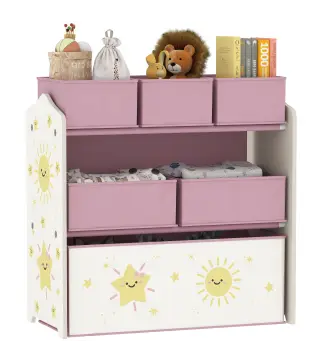 Estantería Infantil para Juguetes de 3 Niveles con 6 Cajas Extraíbles de Tela no Tejida para Guardería 63x30x66 cm Rosa