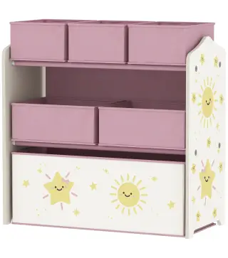 Estantería Infantil para Juguetes de 3 Niveles con 6 Cajas Extraíbles de Tela no Tejida para Guardería 63x30x66 cm Rosa