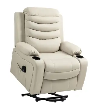 Sillón Relax Reclinable Eléctrico Levanta Personas con Masaje Vibratorio y Calor Puerto USB Control Remoto Crema