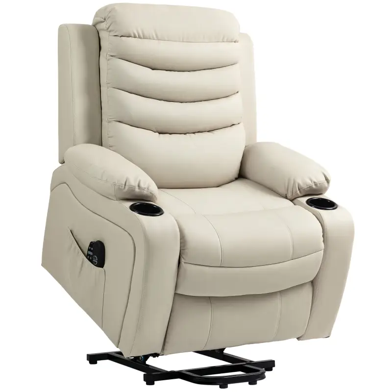 Sillón Relax Reclinable Eléctrico Levanta Personas con Masaje Vibratorio y Calor Puerto USB Control Remoto Crema