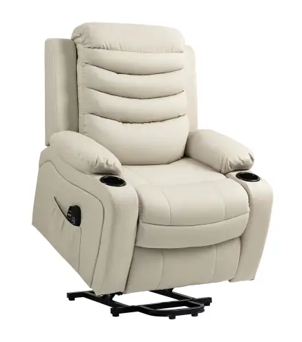 Sillón Relax Reclinable Eléctrico Levanta Personas con Masaje Vibratorio y Calor Puerto USB Control Remoto Crema