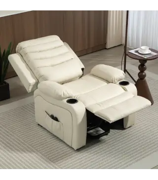 Sillón Relax Reclinable Eléctrico Levanta Personas con Masaje Vibratorio y Calor Puerto USB Control Remoto Crema