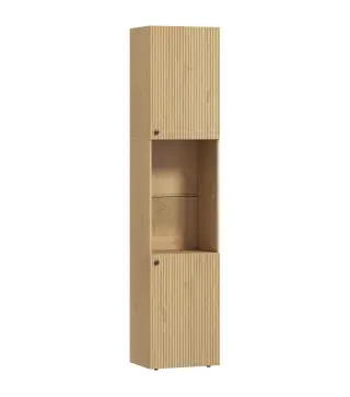 Armario de Baño Alto de 6 Niveles con 2 Puertas Estante de Vidrio Templado Estantes Ajustables 40x31x182 cm Roble