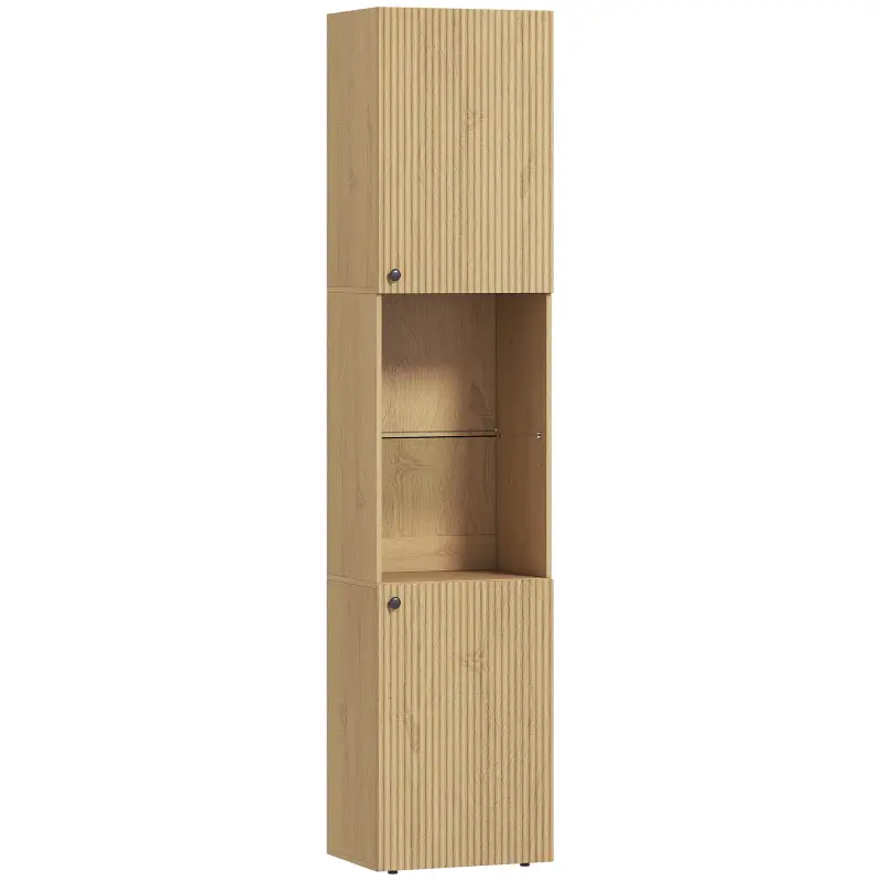 Armario de Baño Alto de 6 Niveles con 2 Puertas Estante de Vidrio Templado Estantes Ajustables 40x31x182 cm Roble