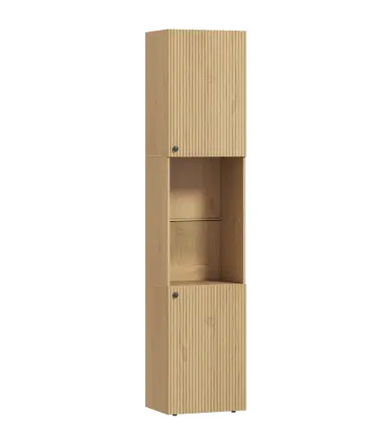 Armario de Baño Alto de 6 Niveles con 2 Puertas Estante de Vidrio Templado Estantes Ajustables 40x31x182 cm Roble