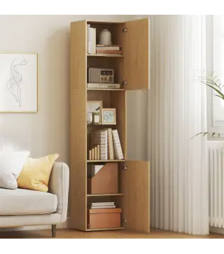 Armario de Baño Alto de 6 Niveles con 2 Puertas Estante de Vidrio Templado Estantes Ajustables 40x31x182 cm Roble