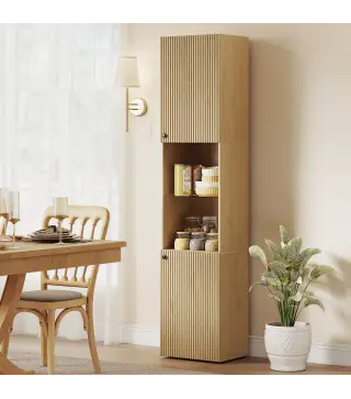 Armario de Baño Alto de 6 Niveles con 2 Puertas Estante de Vidrio Templado Estantes Ajustables 40x31x182 cm Roble