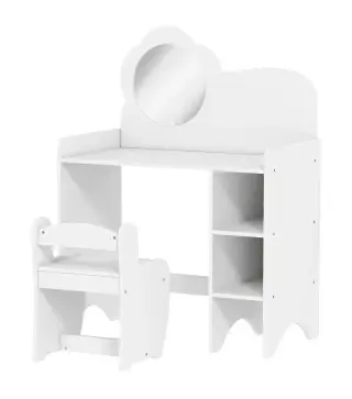 Tocador de Maquillaje Niña 2 en 1 Escritorio con Taburete Espejo Estantes Abiertos para Niños +3 Años Blanco