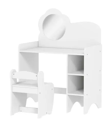 Tocador de Maquillaje Niña 2 en 1 Escritorio con Taburete Espejo Estantes Abiertos para Niños +3 Años Blanco