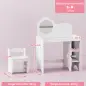 Tocador de Maquillaje Niña 2 en 1 Escritorio con Taburete Espejo Estantes Abiertos para Niños +3 Años Blanco