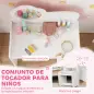 Tocador de Maquillaje Niña 2 en 1 Escritorio con Taburete Espejo Estantes Abiertos para Niños +3 Años Blanco