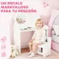 Tocador de Maquillaje Niña 2 en 1 Escritorio con Taburete Espejo Estantes Abiertos para Niños +3 Años Blanco