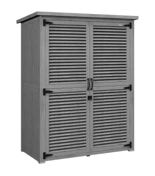 Armario de Jardín 0,83 m² 127x65x168 cm con 2 Puertas de Persiana 2 Estantes 2 Asas y Techo Impermeable Gris