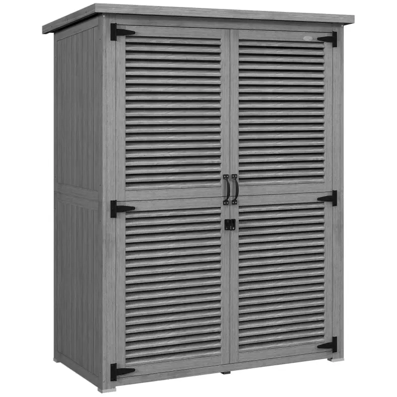 Armario de Jardín 0,83 m² 127x65x168 cm con 2 Puertas de Persiana 2 Estantes 2 Asas y Techo Impermeable Gris