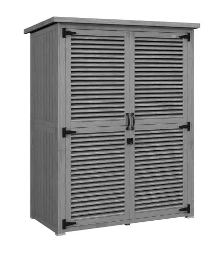 Armario de Jardín 0,83 m² 127x65x168 cm con 2 Puertas de Persiana 2 Estantes 2 Asas y Techo Impermeable Gris