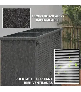 Armario de Jardín 0,83 m² 127x65x168 cm con 2 Puertas de Persiana 2 Estantes 2 Asas y Techo Impermeable Gris