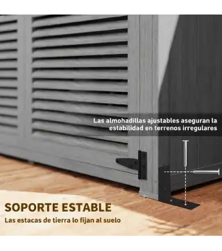 Armario de Jardín 0,83 m² 127x65x168 cm con 2 Puertas de Persiana 2 Estantes 2 Asas y Techo Impermeable Gris