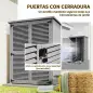 Armario de Jardín 0,83 m² 127x65x168 cm con 2 Puertas de Persiana 2 Estantes 2 Asas y Techo Impermeable Gris
