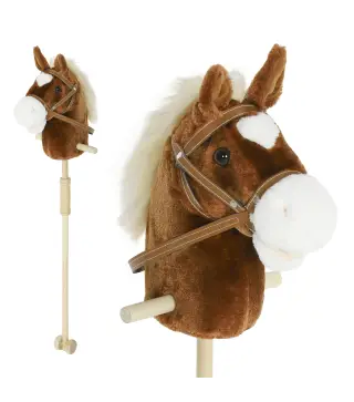 Cabeza de Caballo con Palo de Madera Sonidos y Ruedas Caballo de Juguete 95 cm de Altura Marrón