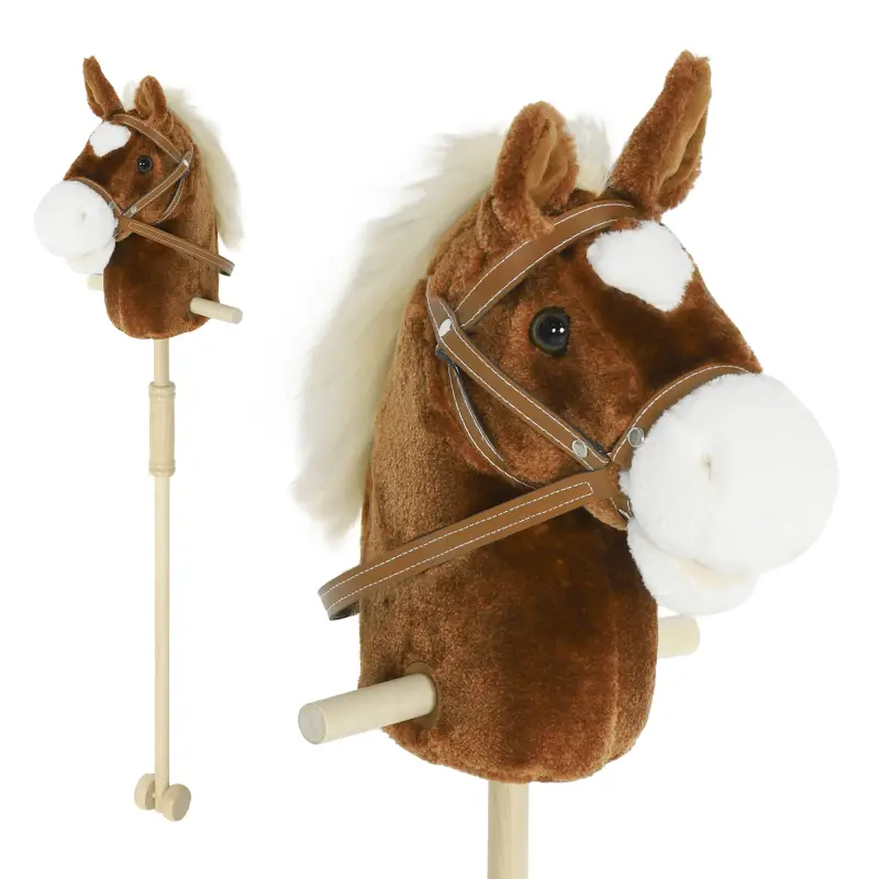 Cabeza de Caballo con Palo de Madera Sonidos y Ruedas Caballo de Juguete 95 cm de Altura Marrón